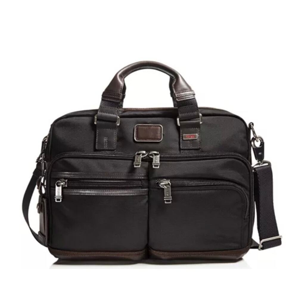 TUMI $399 Alpha Bravo Andersen Slim Commuter Briefcase Ballistic Black Brown EUC - Picture 6 of 16
